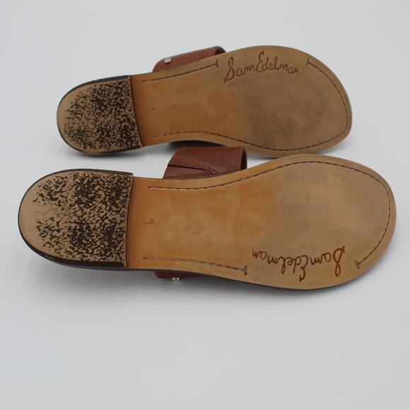 Sam Edelman Kaye Sandals Womens 9 Brown Leather Snake Print Thong Flat Slip On - Picture 7 of 7